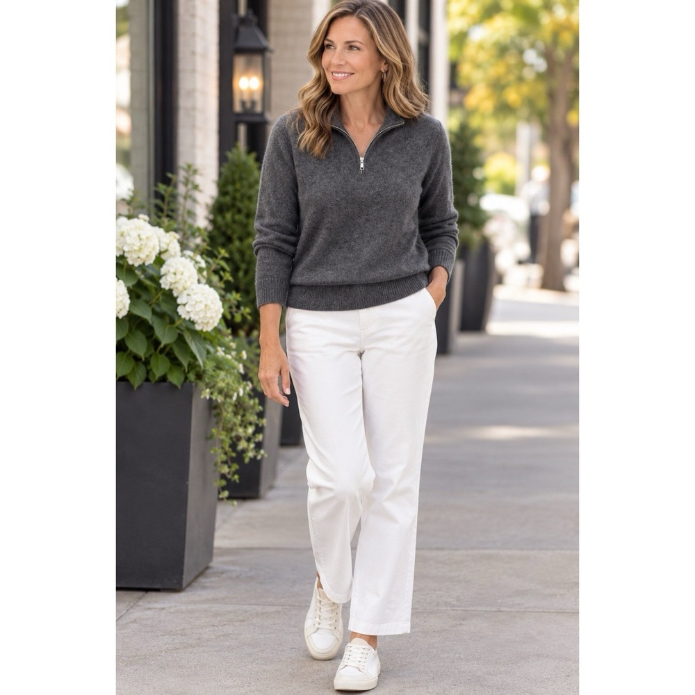 Quince Women's 100% Cashmere Quarter Zip Sweater Size 12 Charcoal Gray Pullover